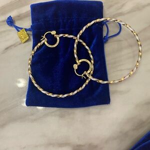 Twisted Gold and Platinum Hoop Earrings